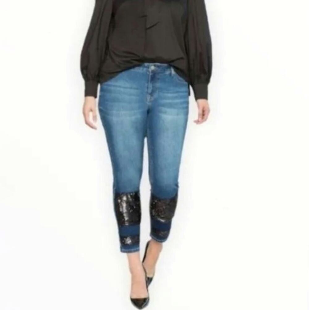 Eloquii Women's Sequin Embellished High Rise Skinny Jeans Size 26